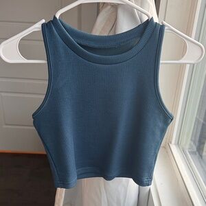 Stylish Sleeveless Teal Ribbed Crop Top